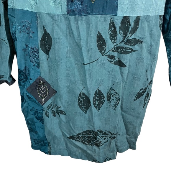 FAITH CELIA FORRESTER Teal Blue Embroidered Lagenlook Art to Wear Top Shirt sz M - Picture 4 of 16